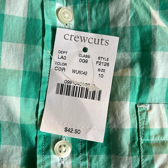 J.Crew Crewcuts NWT Long Sleeve Poplin Shirt, Green and White check, Size 10 - Picture 4 of 7